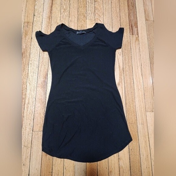 𝅺WOMEN'S Large Black Short Sleeve Cold Shoulder Dress - Picture 7 of 12